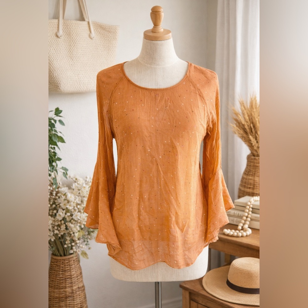 LC Lauren Conrad Rust Bell Sleeve Blouse